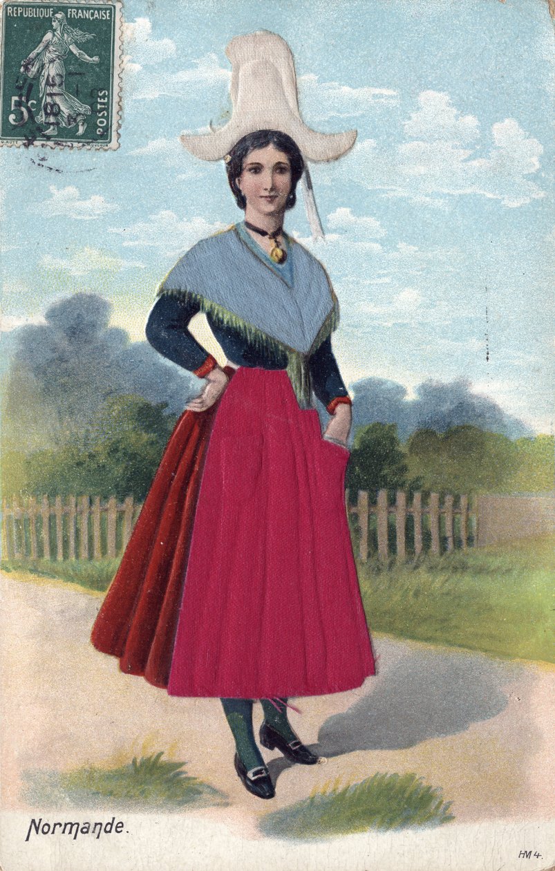 Mulher em traje tradicional da Normandia C. 1910 - Mulher em traje tradicional da Normandia de French School