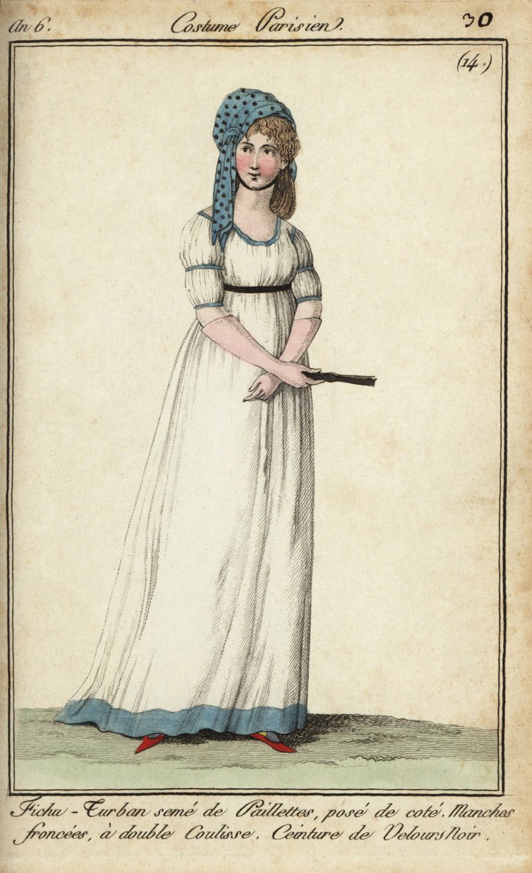 Mulher em vestido de lenço e túnica urbana de French School