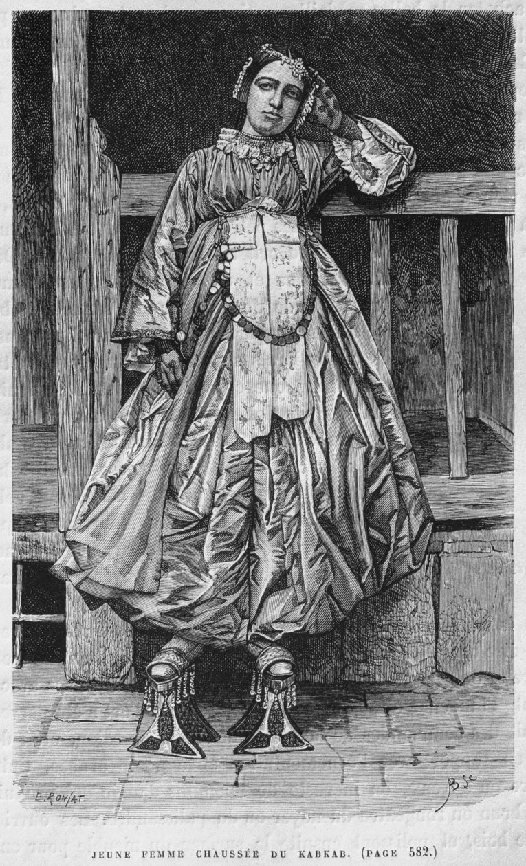 Mulher vestindo kabbab, da Síria hoje. Viajar para a Fenícia, o Líbano e a Judéia. 1875-1880 de Louis Charles Emile Lortet, 1884 (gravura do bw) de French School