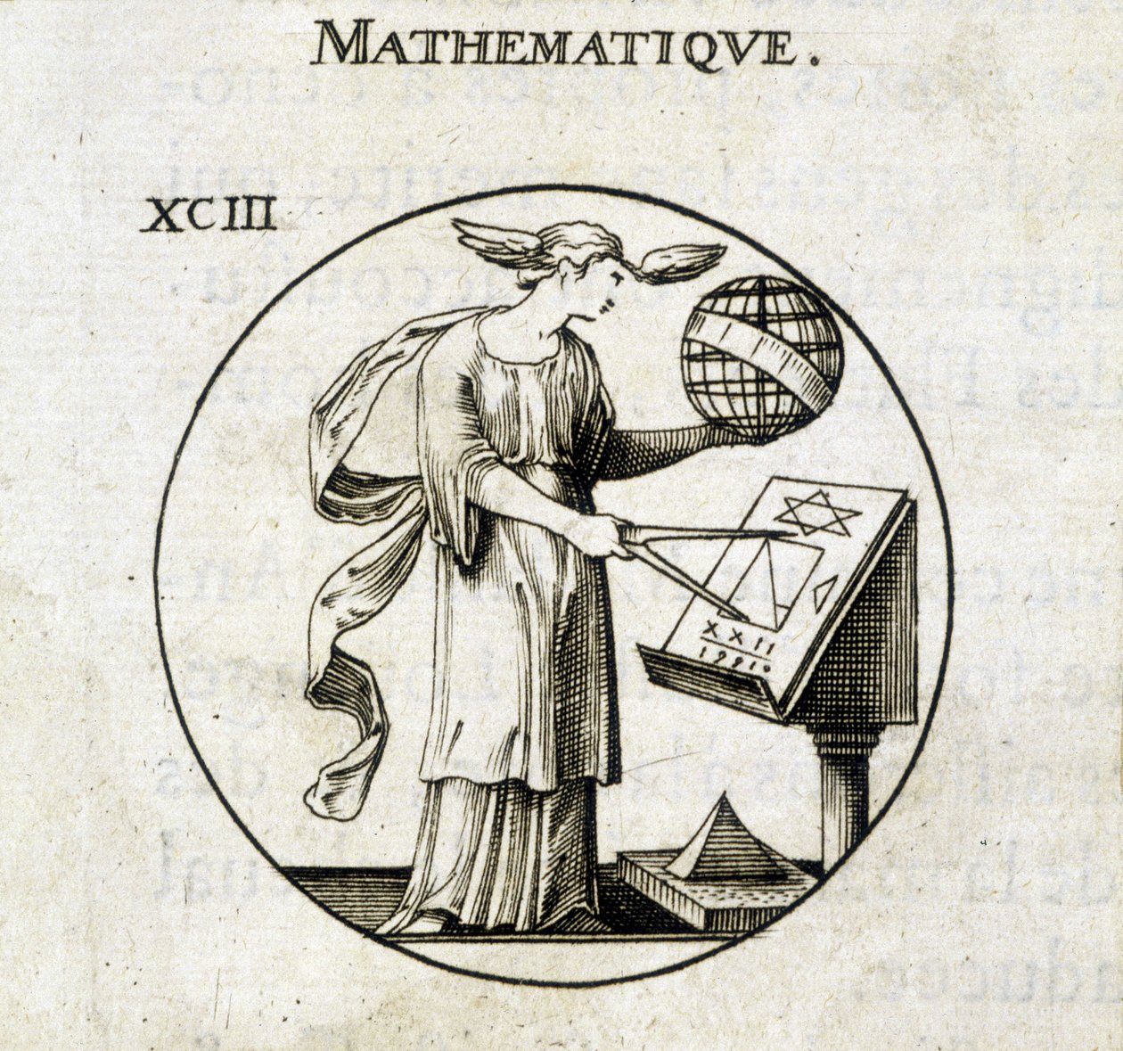 Mulher com comppas e globo, personificação da matemática de French School