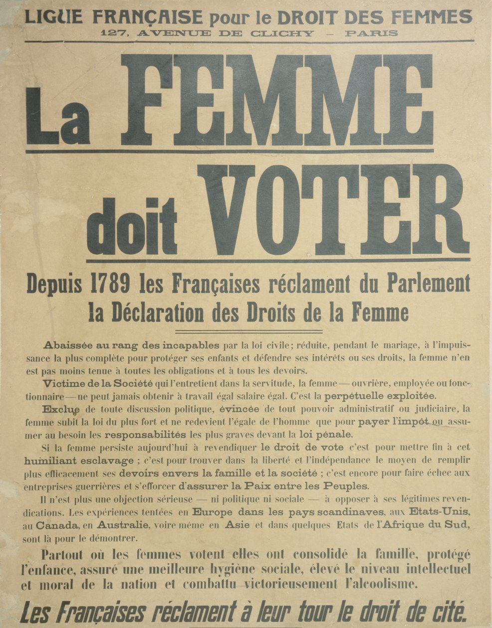 Women Must Vote, cartaz incentivando as mulheres a lutar pelo direito de voto, 1914 de French School