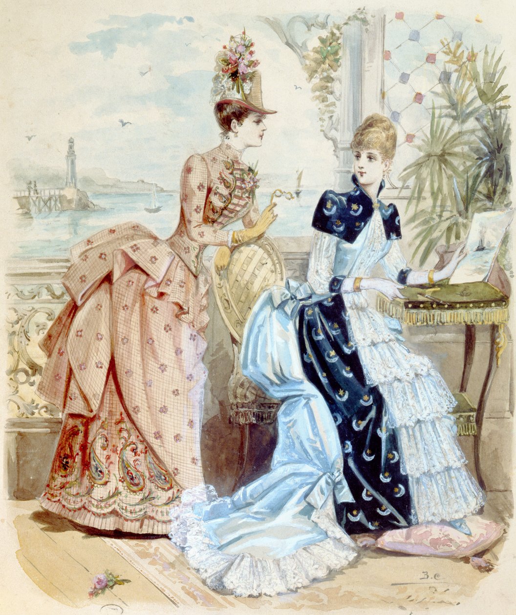 Mulheres em um resort à beira-mar, 1885 de French School