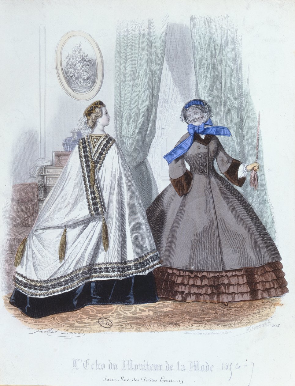 Mulheres, capa, casaco, moda, prato, lecho, du, moniteur, la, mode, 1856-7 de French School