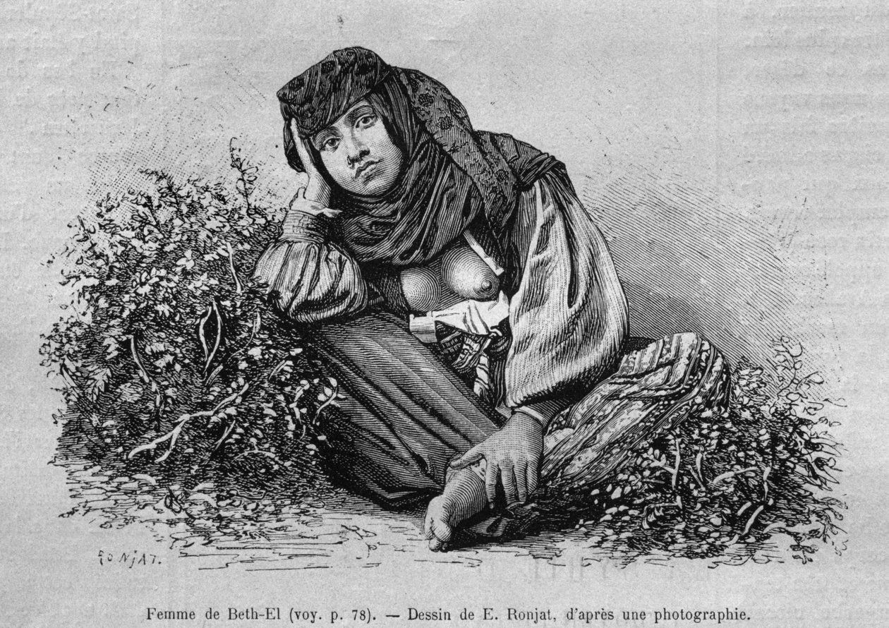 Mulheres de Beth-El, da Síria hoje. Viajar para a Fenícia, o Líbano e a Judéia. 1875-1880 de Louis Charles Emile Lortet, 1884 (gravura do bw) de French School