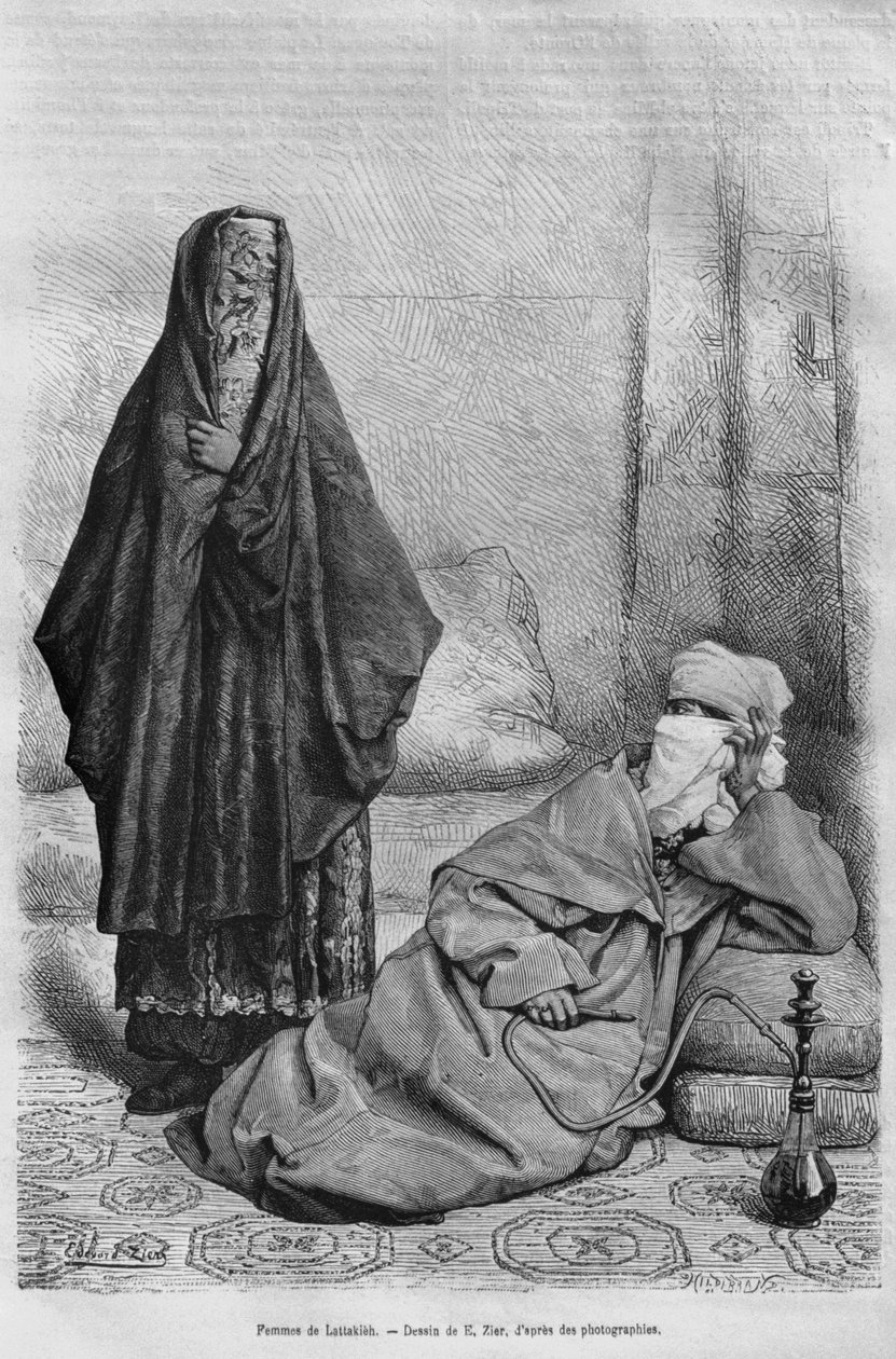 Mulheres de Latakia, da Síria hoje. Viajar para a Fenícia, o Líbano e a Judéia. 1875-1880 de Louis Charles Emile Lortet, 1884 (gravura do bw) de French School