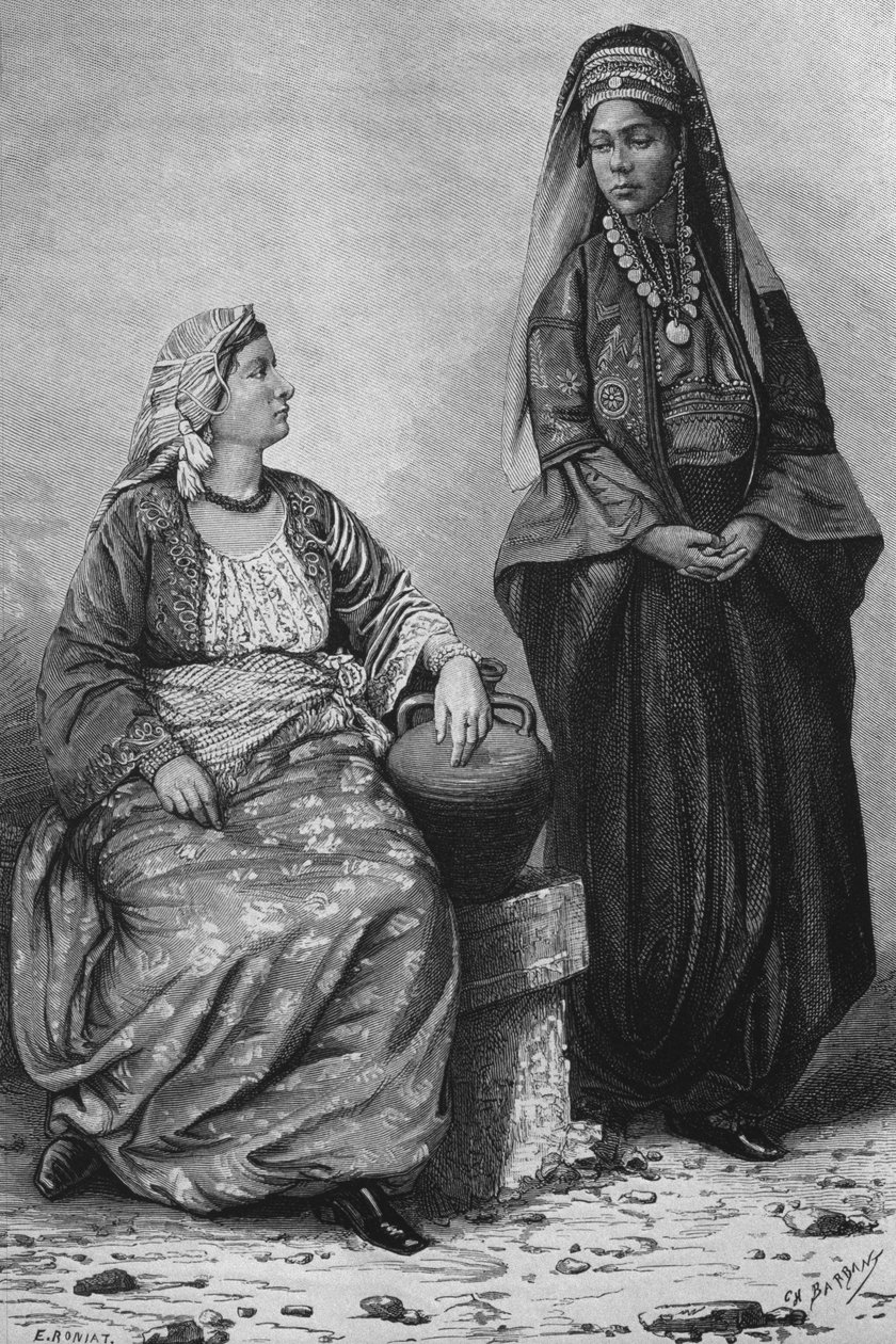 Mulheres de Trípoli, da Síria hoje. Viajar para a Fenícia, o Líbano e a Judéia. 1875-1880 de Louis Charles Emile Lortet, 1884 (gravura do bw) de French School