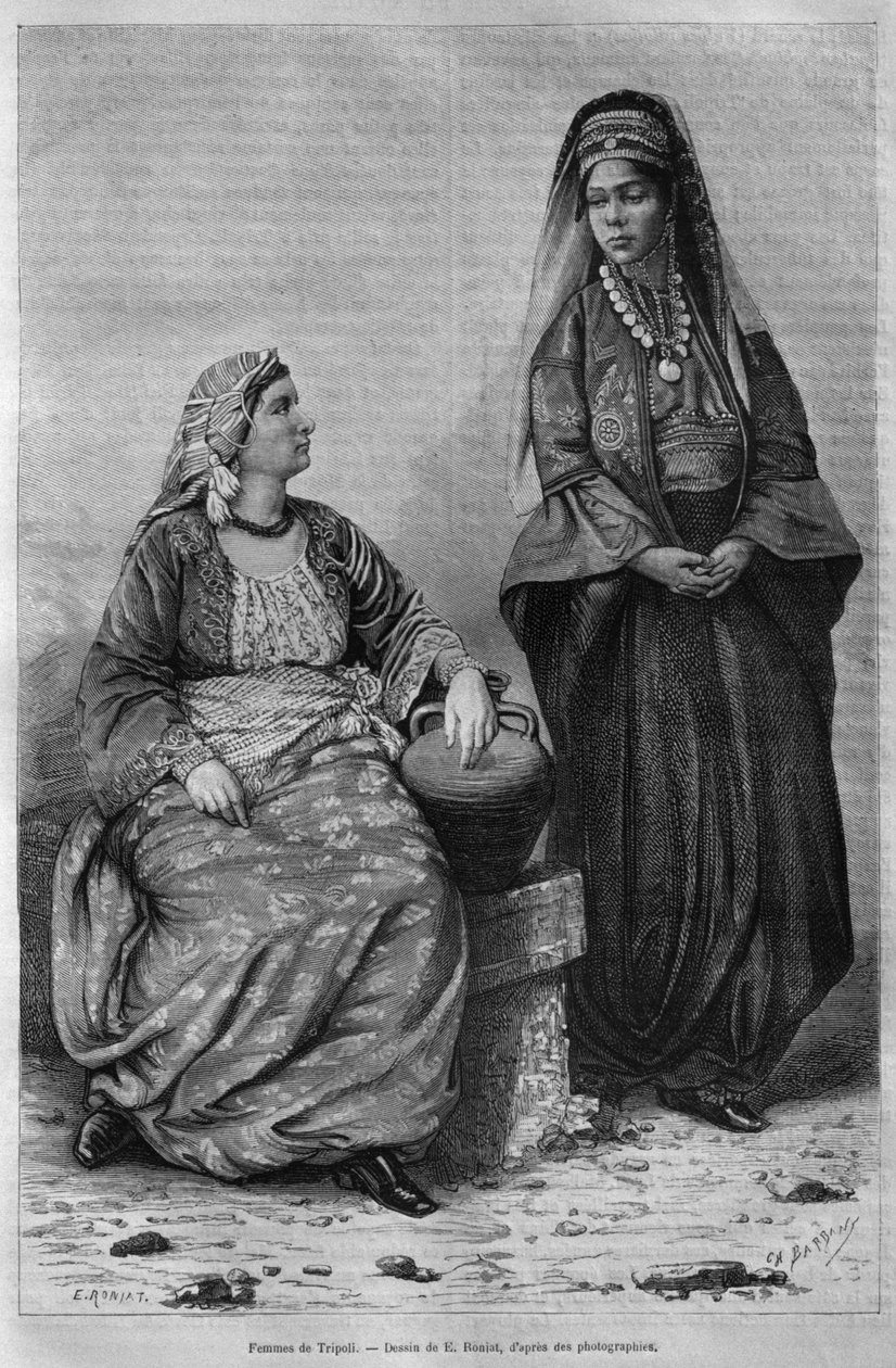 Mulheres de Trípoli, da Síria hoje. Viajar para a Fenícia, o Líbano e a Judéia. 1875-1880 de Louis Charles Emile Lortet, 1884 (gravura do bw) de French School