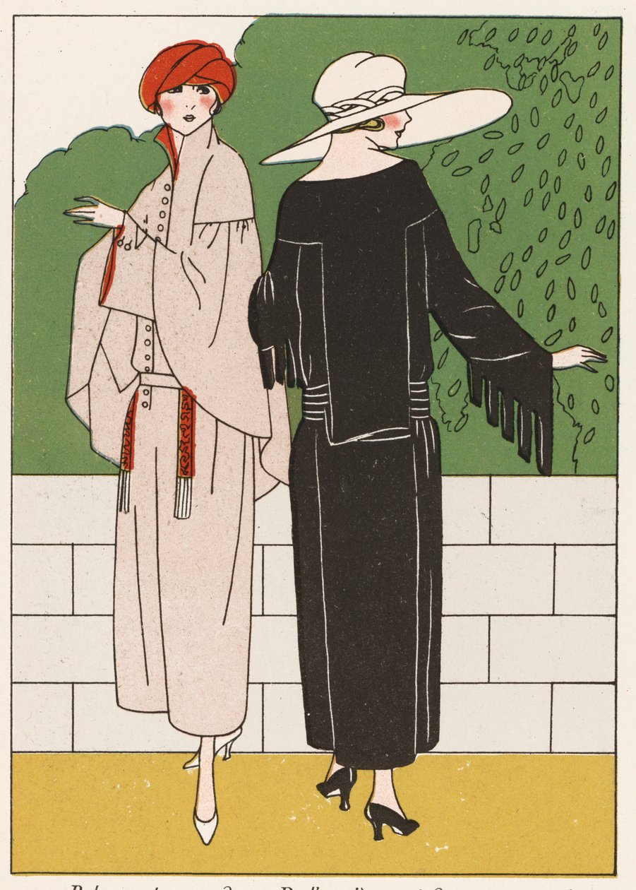 Moda feminina de casacos da década de 1920 (litografia a cores) de French School