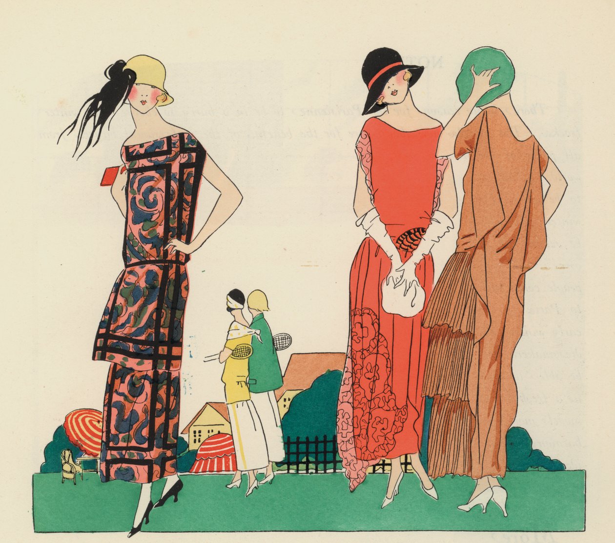 Desenhos de vestidos de senhora da década de 1920 de Premet e Christoph Drecoll. (litografia a cores) de French School