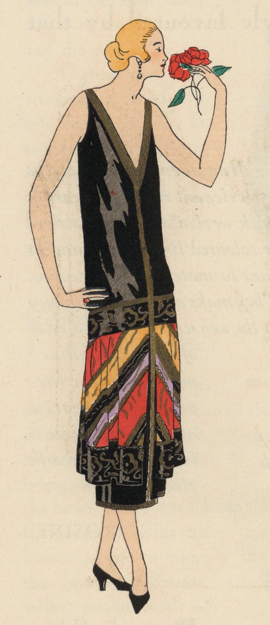 Moda de noite feminina dos anos 20 do estilista Georges Doeuillet (litografia a cores) de French School