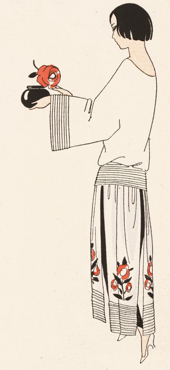 Moda feminina dos anos 20 (litografia a cores) de French School