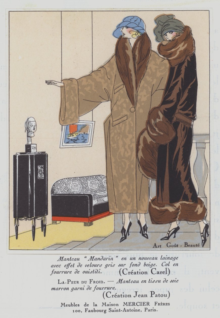 Moda feminina da década de 1920 dos estilistas Carel e Jean Patou (litografia a cores) de French School