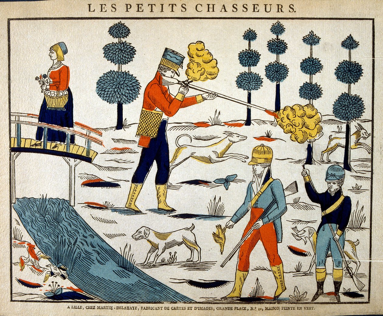 Ilustração em xilogravura representando a caça francesa do início do século XIX de French School