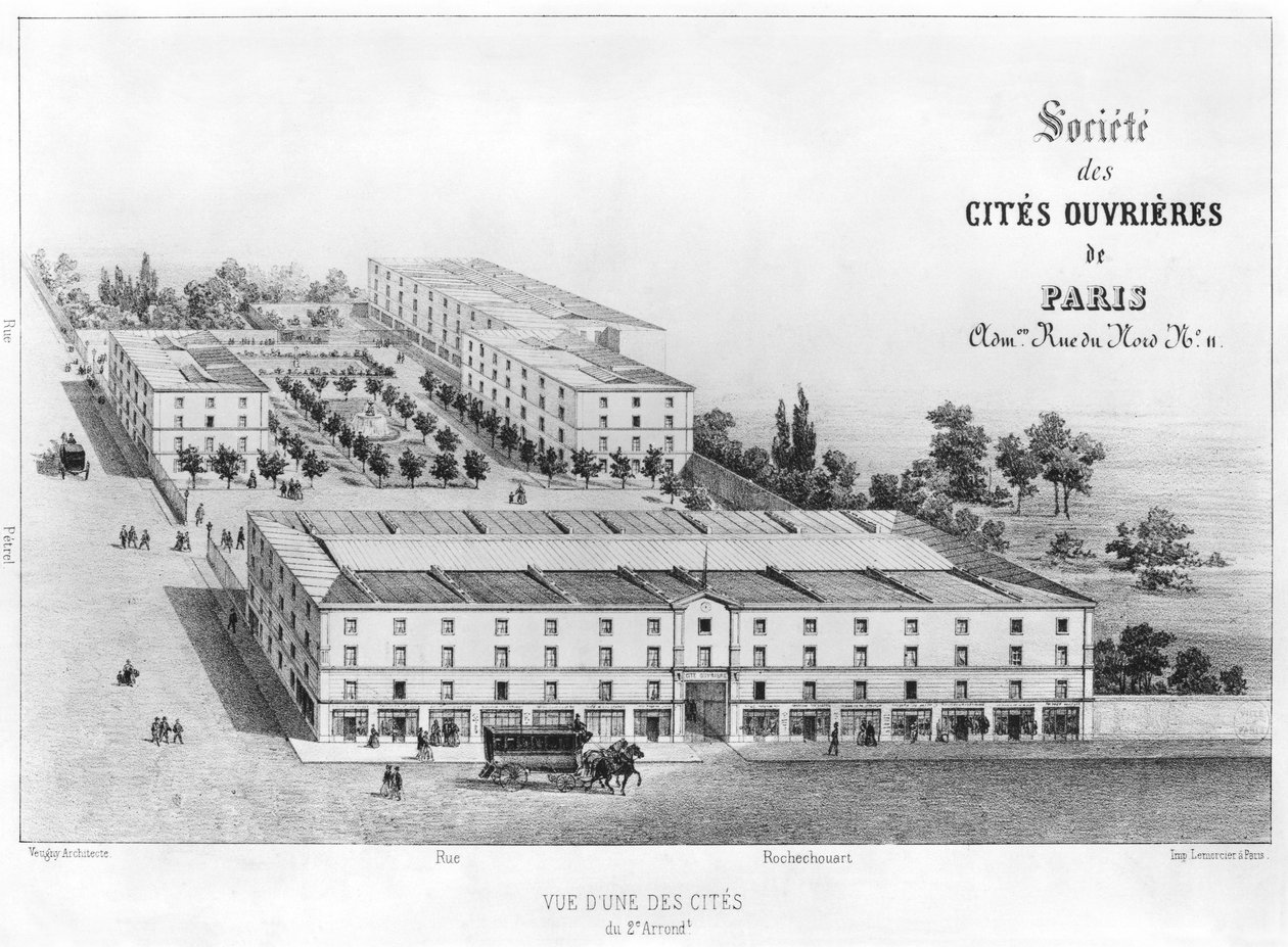 Trabalhadores, habitação, propriedade, 58, rue, Rochechouart, paris, c.1870 de French School