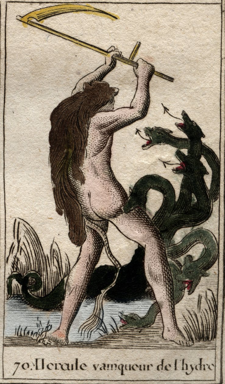 Trabalhos de Hércules: "Hércules matando a Hidra Lernaean" (Trabalho de Heracles, Hércules matando a Hidra Lernaean) de "Mitologia da Juventude" de Pierre Blanchard 1803. de French School