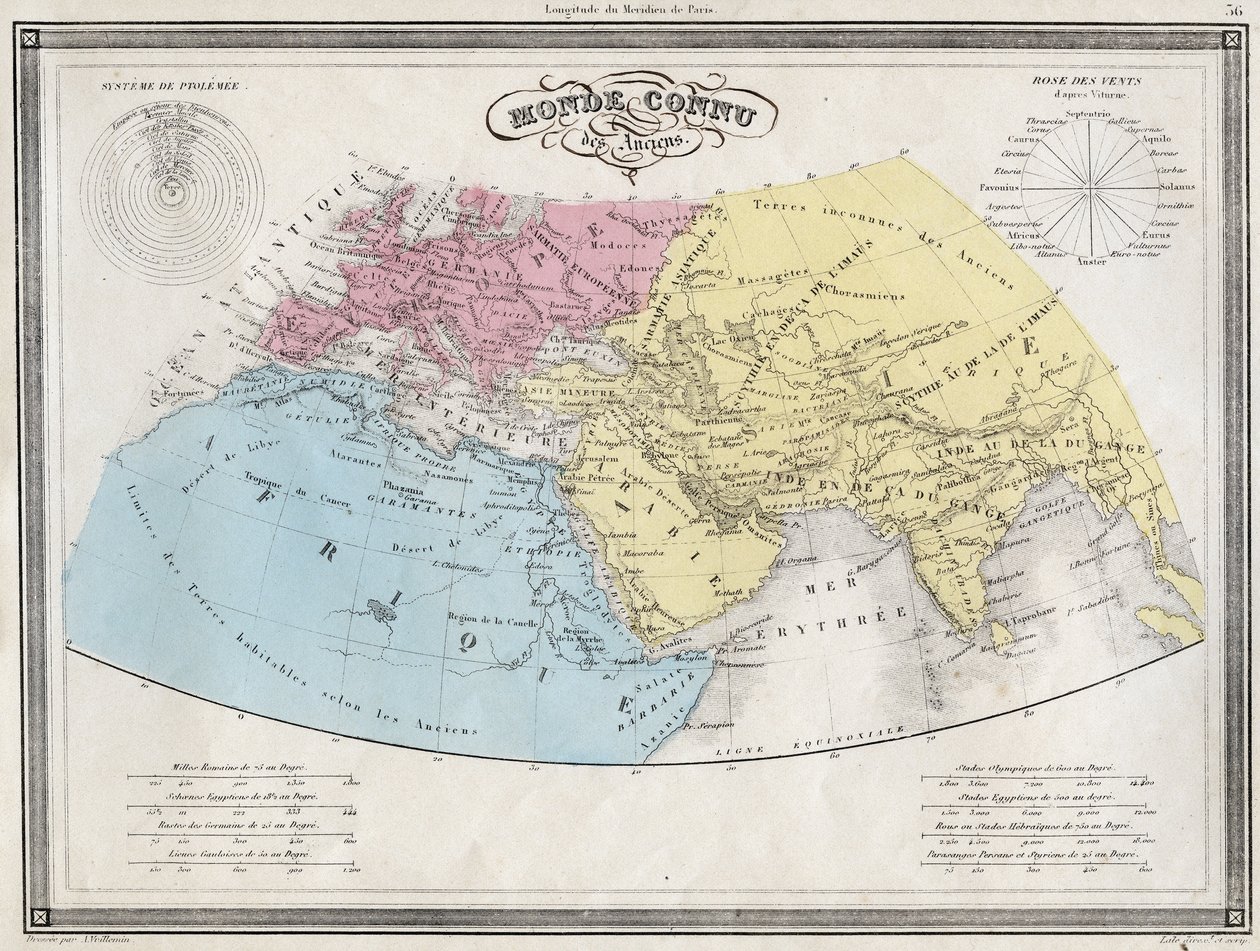 Mundo conhecido dos antigos - Placa extraída do "Atlas Universal da Geografia Antiga e Moderna para o Uso das Escolas Residenciais" por Vuillemin - ca. 1845 de French School
