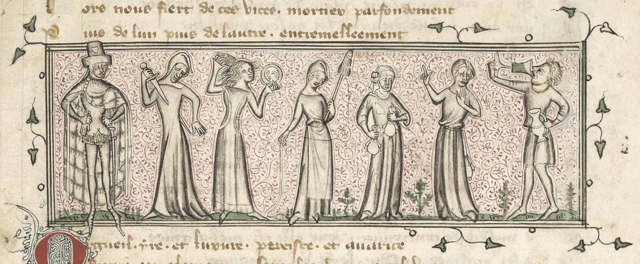Yates Thompson 21, f. 165, Seven Deadly Sins, c.1380 (vellum) de French School