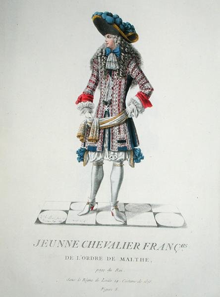 Jovem Cavaleiro da Ordem dos Cavaleiros de Malta em 1678, ilustração de 