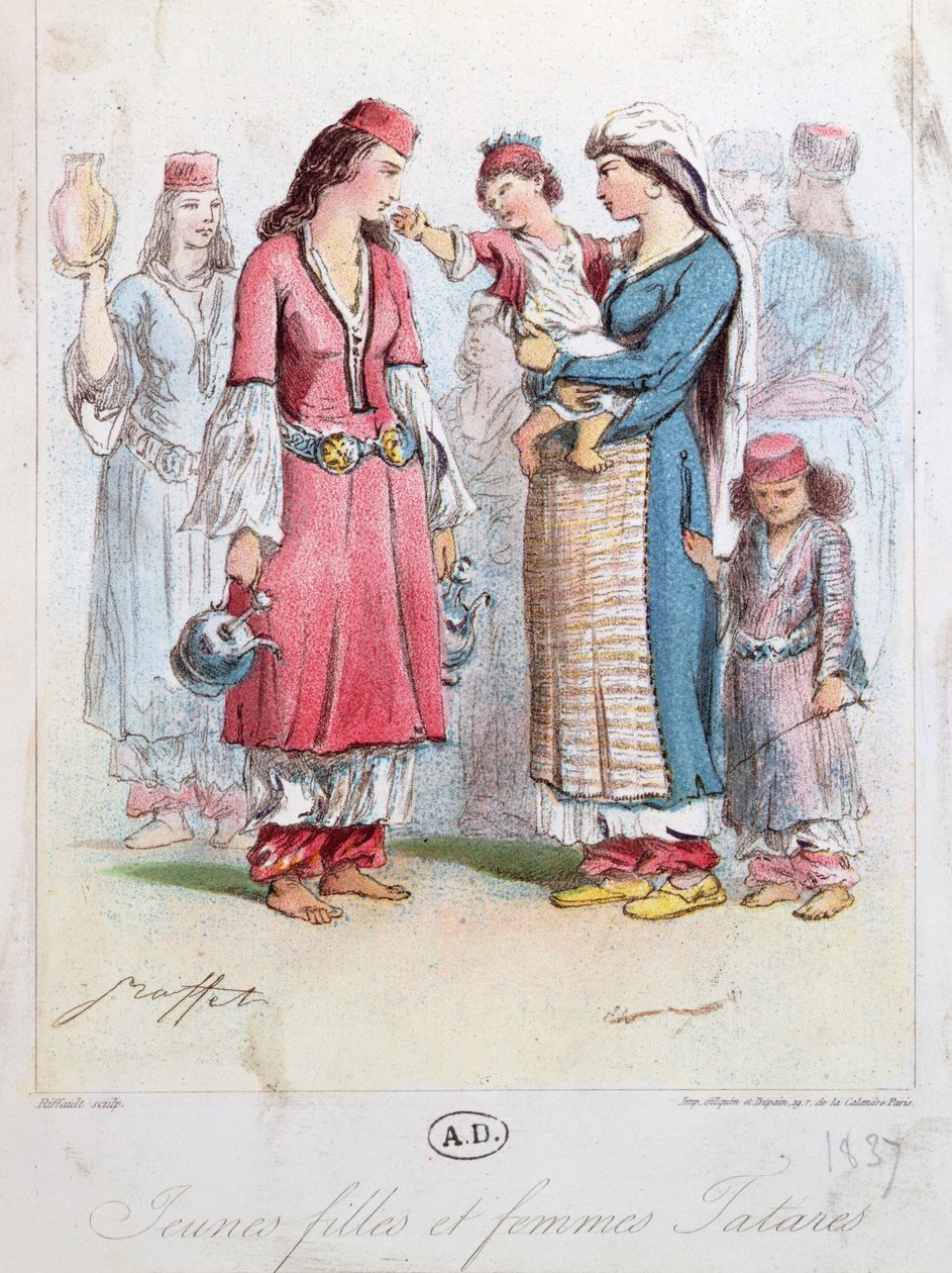 Jovens tártaras e mulheres, 1837 (gravura a cores) de French School