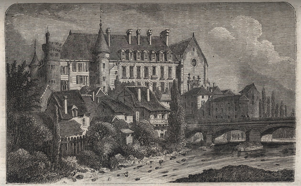 castelo da comuna de La Palice de Lapalisse, no departamento de Allier, - gravura na “Histoire de France” de Victor Duruy (1811-1894) - 1882 de French School