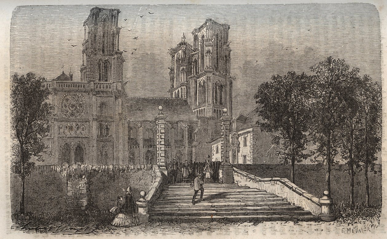 catedral Notre-Dame (Notre Dame) de Laon (1150-1180), Aisne - gravura em "Histoire de France" de Victor Duruy (1811-1894) - 1882 de French School