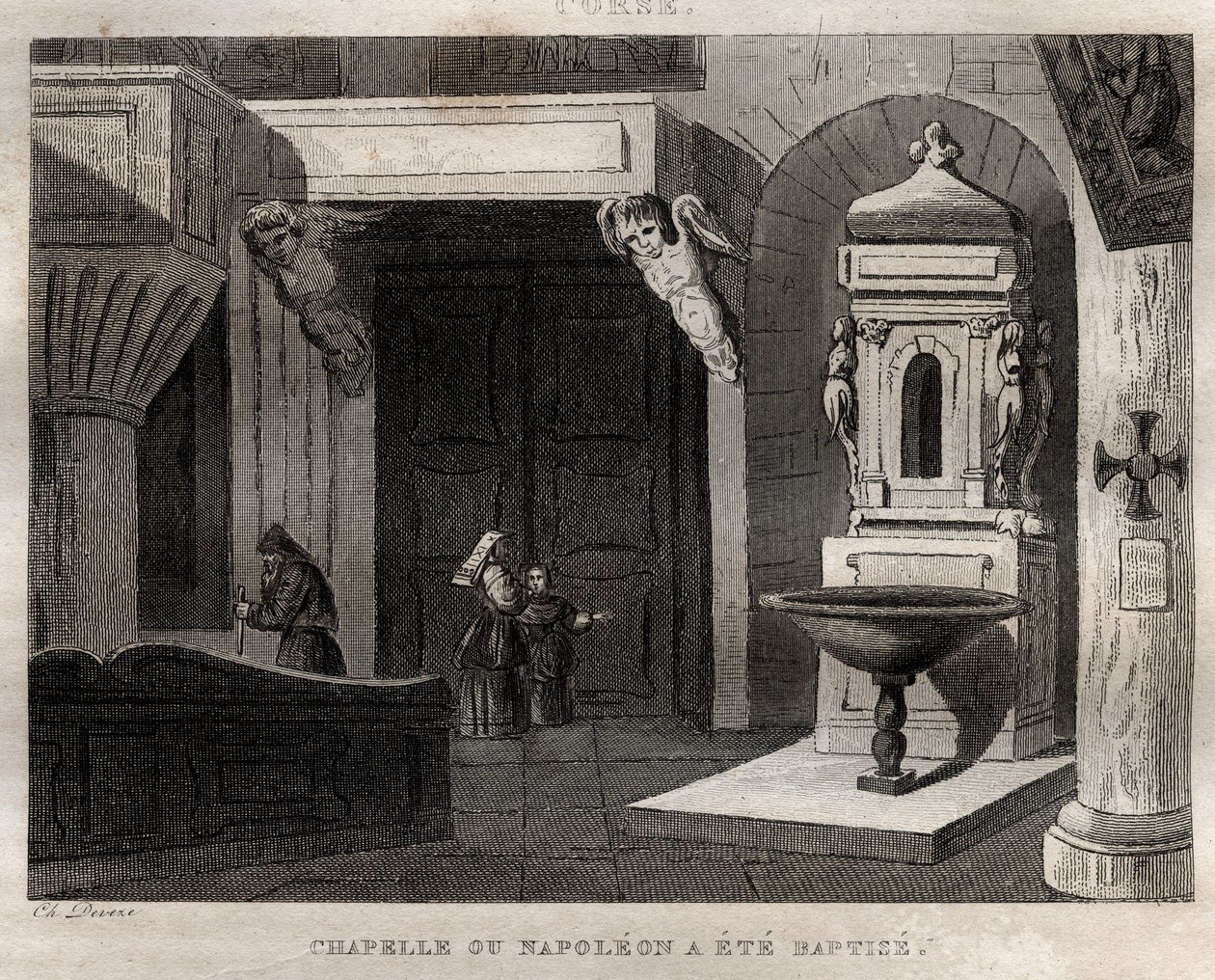 capela onde napoleão foi baptizado - capela ou Napoleão a été baptise - Gravura de "Itália Pitoresca" - Pintura Histórica e Descritiva da Itália" de M. de Norvins, Ch. Nodier 1834-1836. de French School
