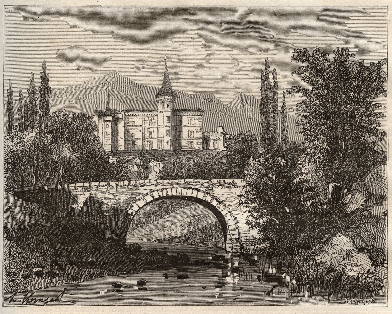 chateau de la rochelambert Dans la vallee de la borne Haute-Loire (43) - gravura em "La France illustree: geography, history, statistical administration" de V.-A. Malt-Brown. 1884 de French School