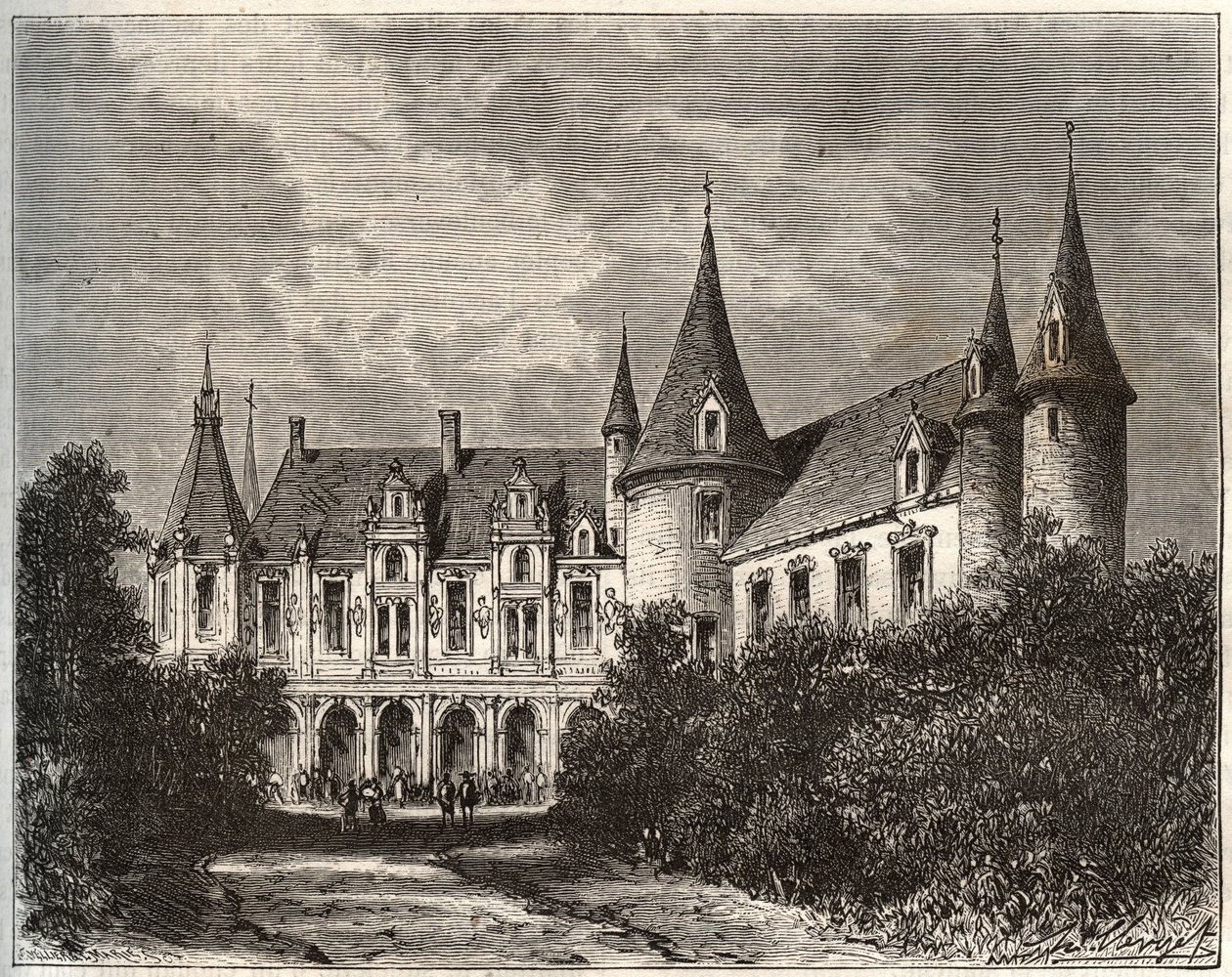 chateau du rocher a mezangers en Mayenne - gravura em "La France illustree: geographie, histoire, administration statistique" de V.A. Malt-Brown. 1884 de French School