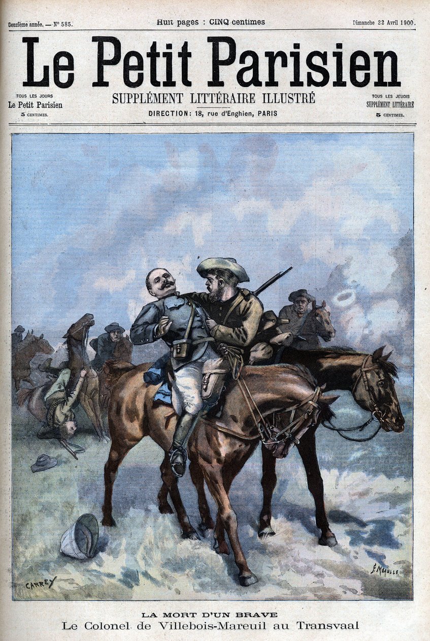 morte do General Villebois Mareuil durante a Guerra dos Bóeres (1899-1902) - em "Le petit Parisien". de French School