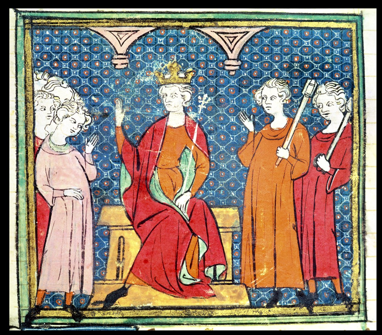 f.14v Childerico II (c.653-73), rei merovíngio da Austrásia, das Grandes Chroniques de France, 1375-79 de French School