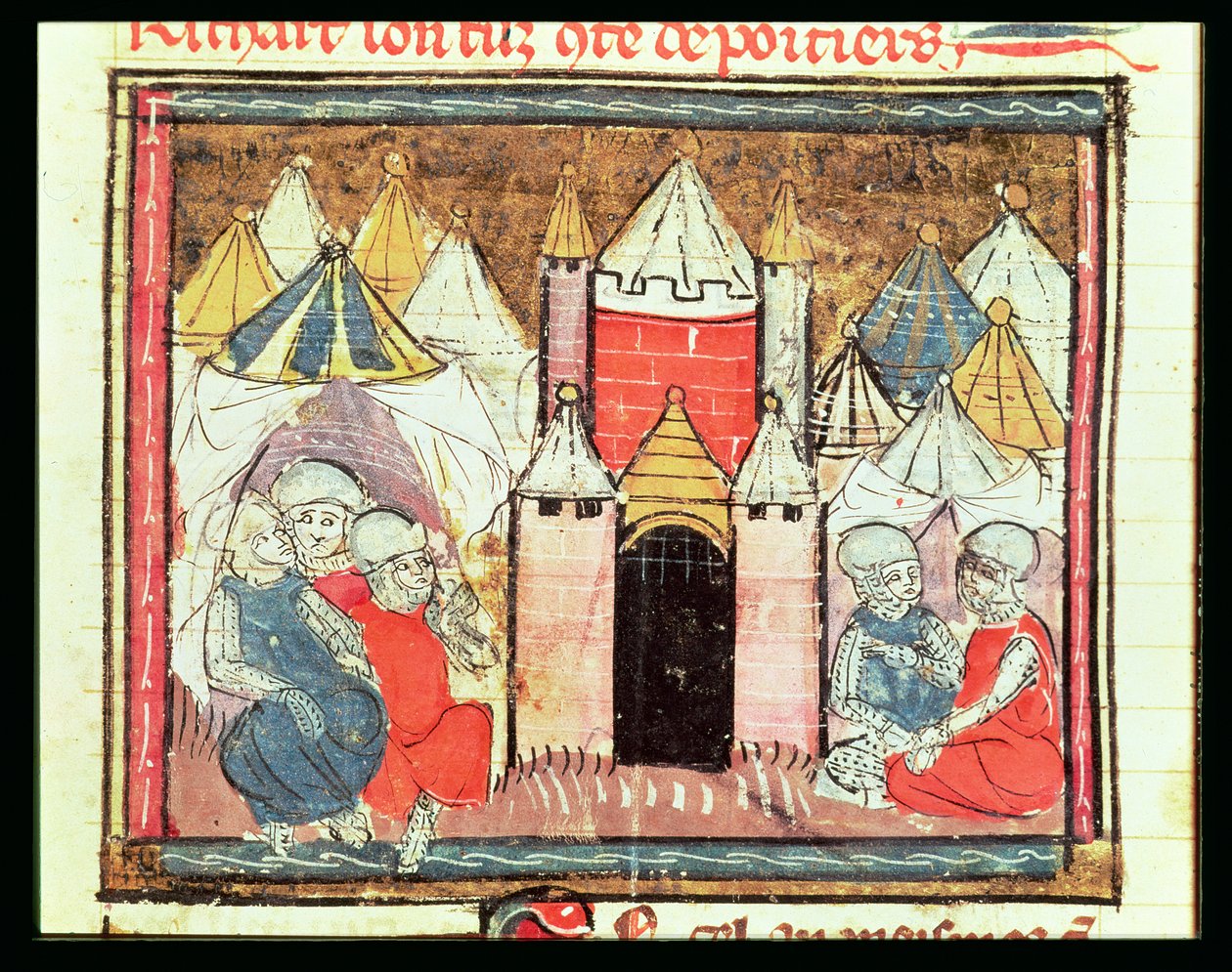 O cerco de Château-Gaillard em 1204, quando Filipe Augusto da França (1165-1223) derrotou o rei João (Lackland) da Inglaterra (1199-1216), das Grandes Chroniques de France, 1375-1779. de French School