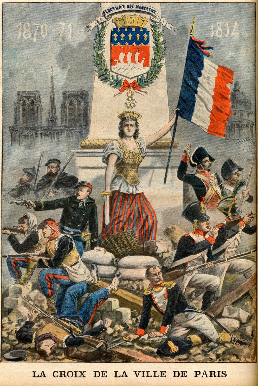 fluctuat nec mergitur - Cruz da cidade de Paris é introduzida no brasão de Paris, ilustração do jornal inglês "Le Petit Journal" maio 5 de French School