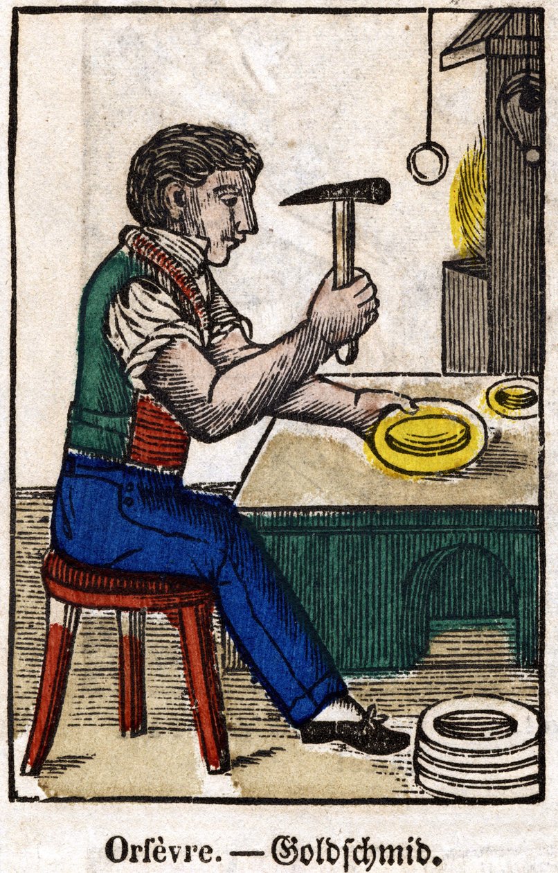ouro; Série sobre o comércio, imagem de Epinal do século XIX. de French School