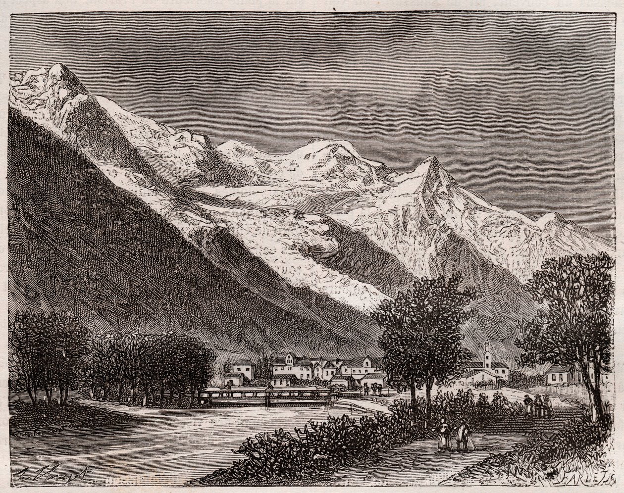 o vale de chamonix e mont blanc - gravura em "La France illustree: geographie, histoire, administration statistique" de V.A. Malt-Brown. 1884 de French School