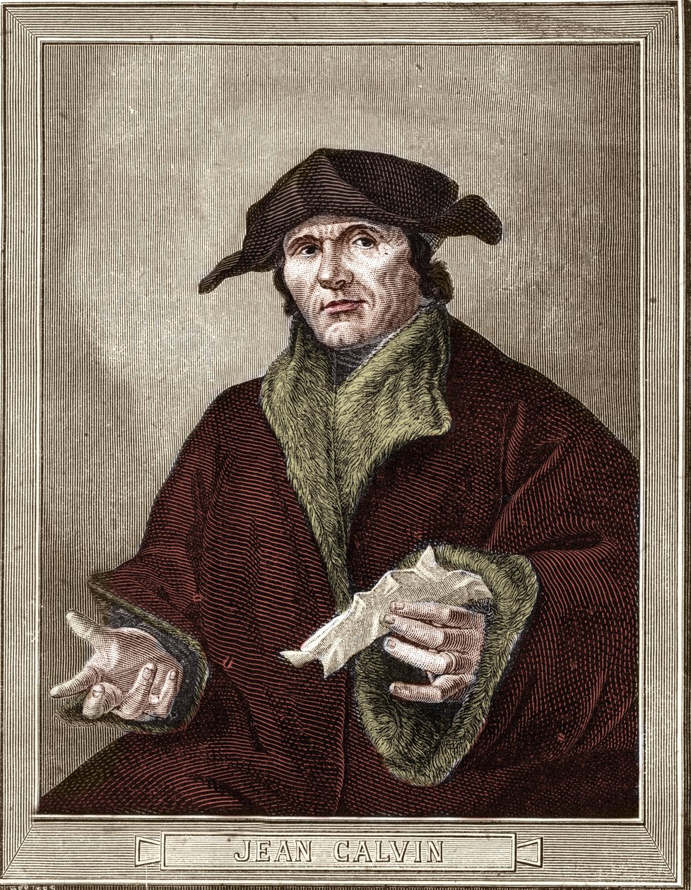 retrato de Jean Calvin (1509-1564), reformador religioso e escritor francês. de French School