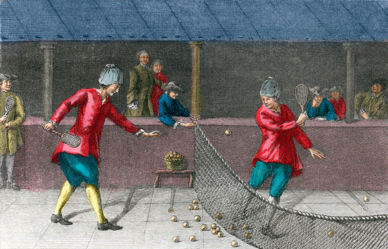 short palm gold real tennis - Vista de um jogo de palmeira no século XVIII de French School