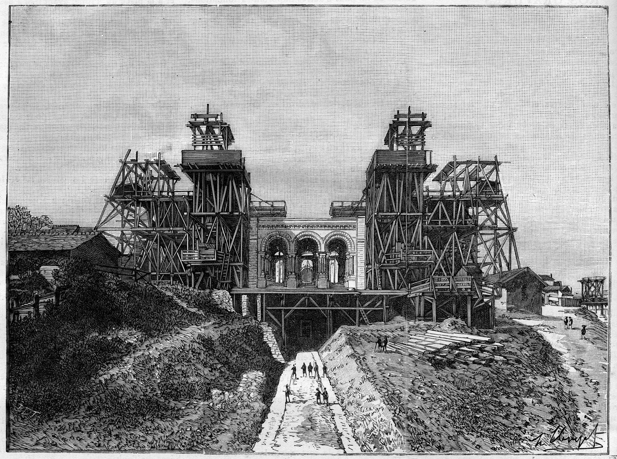 o local de construção da igreja do Sacre Coeur em Montmartre, In "The Illustrous World" 1886. de French School