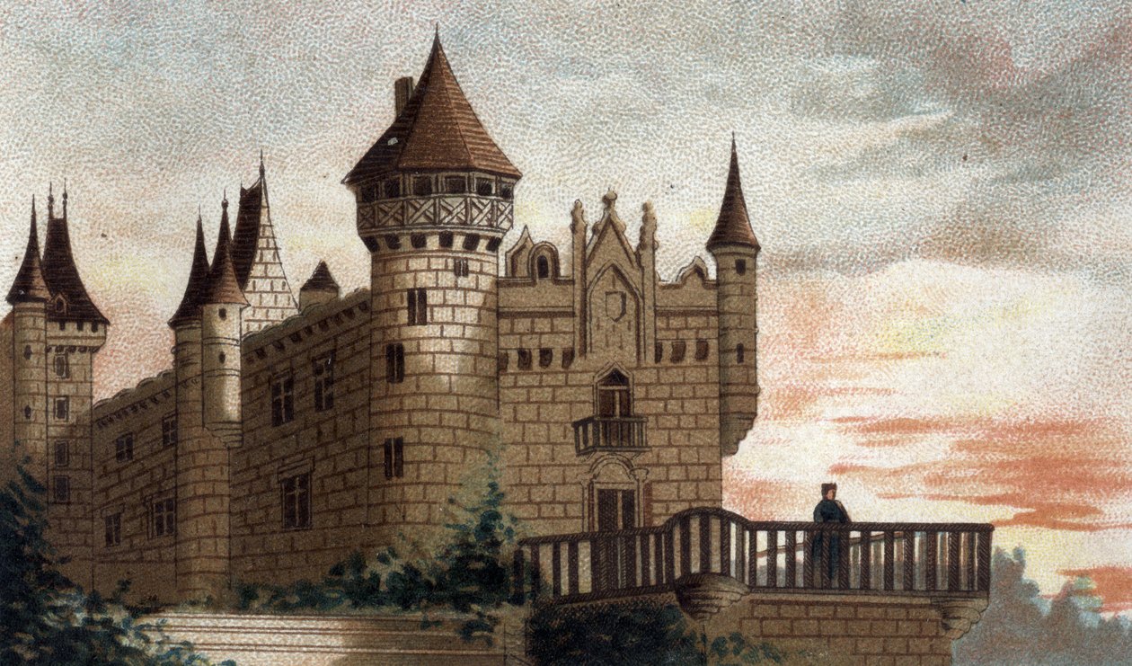 vista do castelo de Busset (Allier). de French School