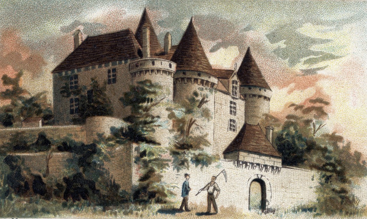 vista do castelo de Fenelon, no Dordogne. de French School
