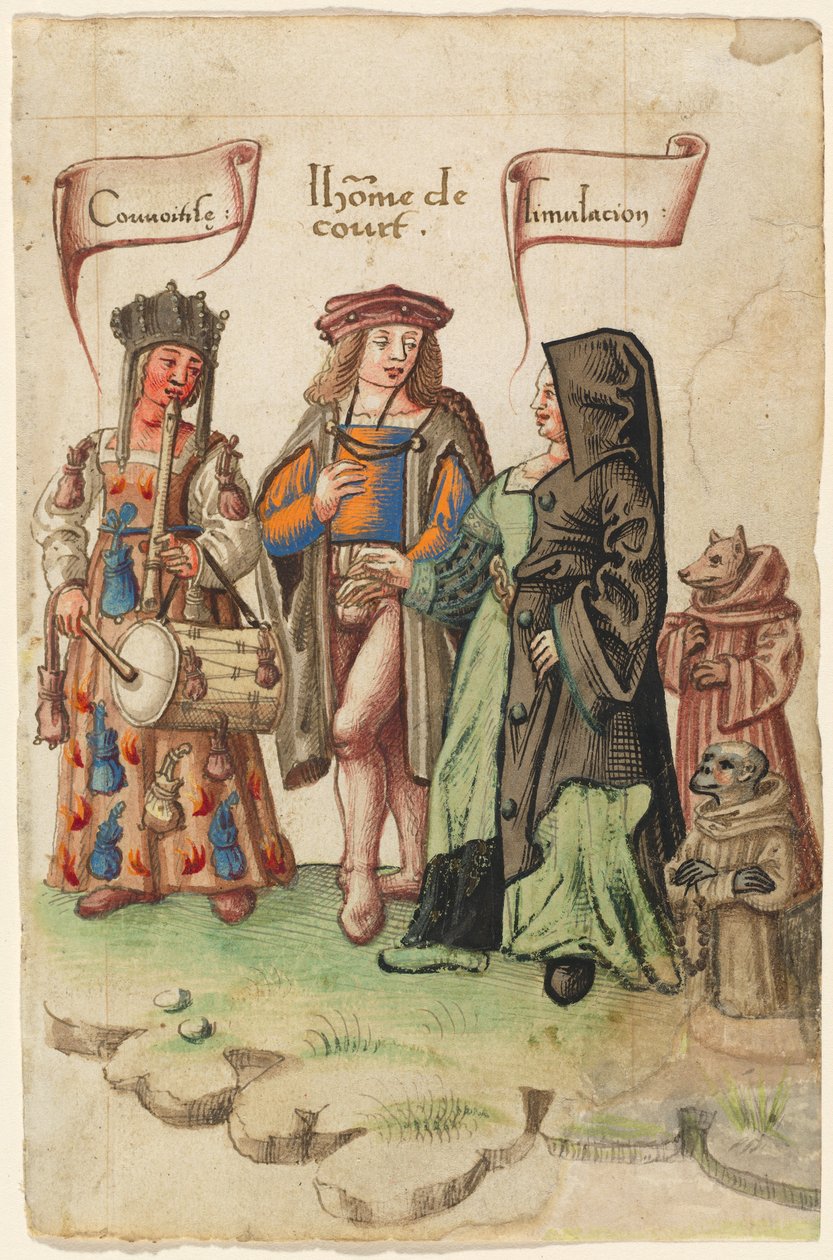 Um cortesão entre a cobiça e a dissimulação [fol. 14 reto] de French early 16th Century