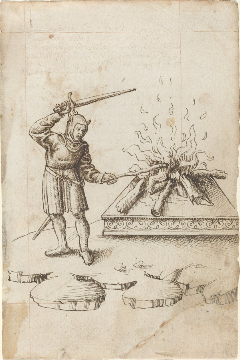 "Não cutuque o fogo com uma espada" [fol. 20 reto] de French early 16th Century
