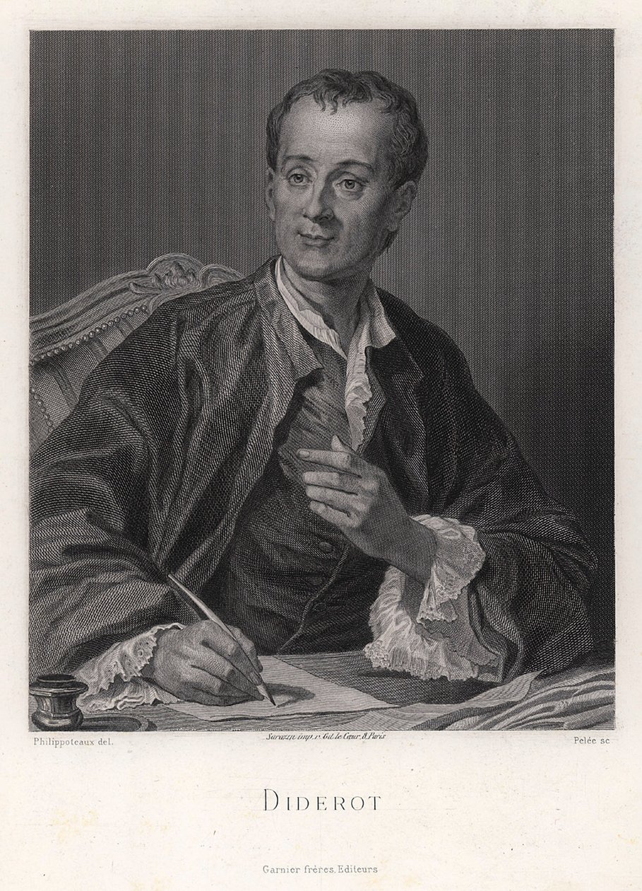 Retrato do escritor, ensaísta e filósofo Denis Diderot 1713-1784, meados do século XVIII de French master.