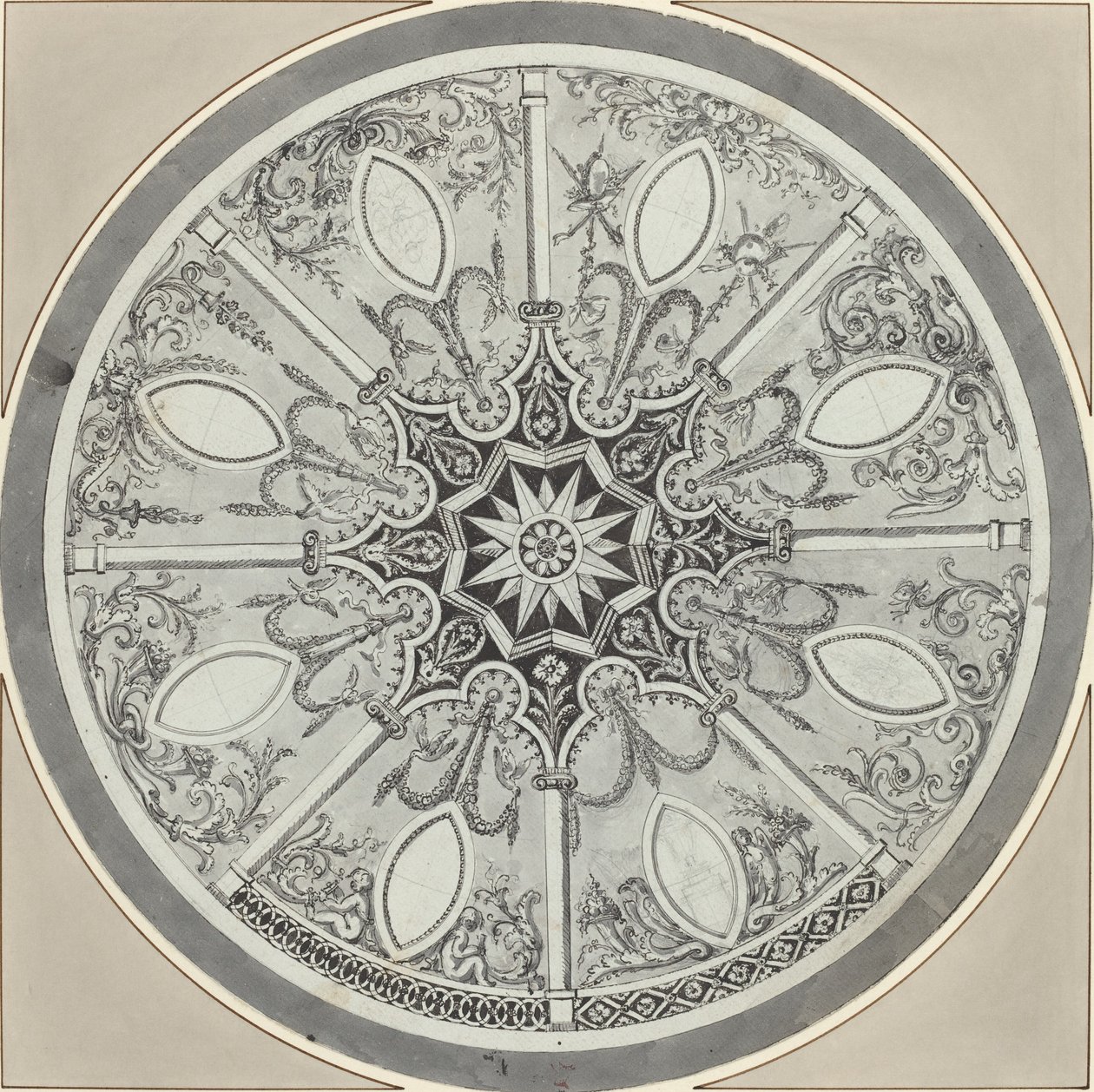 Projeto para tampo de mesa circular embutido, com alternativas de French or Italian 18th Century