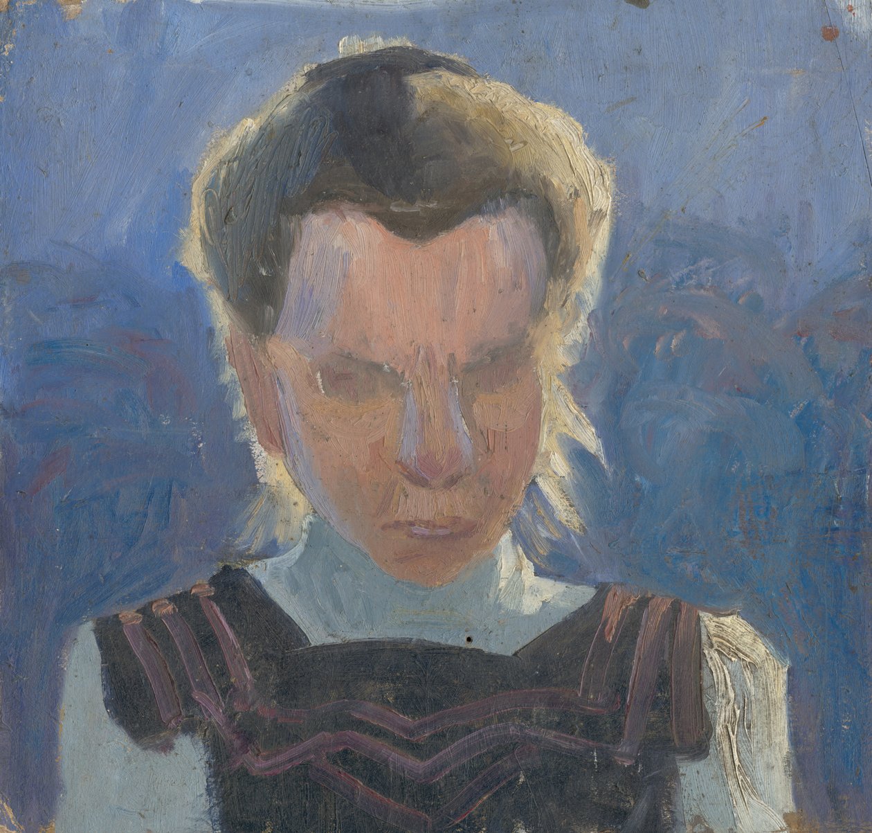 Estudo da cabeça de uma menina em um fundo azul de Frida Konstantin