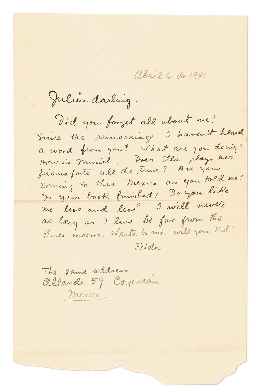 Carta autógrafa assinada ("Frida") a Julien [Levy], Coyoacán, 6 de abril de 1941 (caneta e tinta sobre papel) de Frida Kahlo