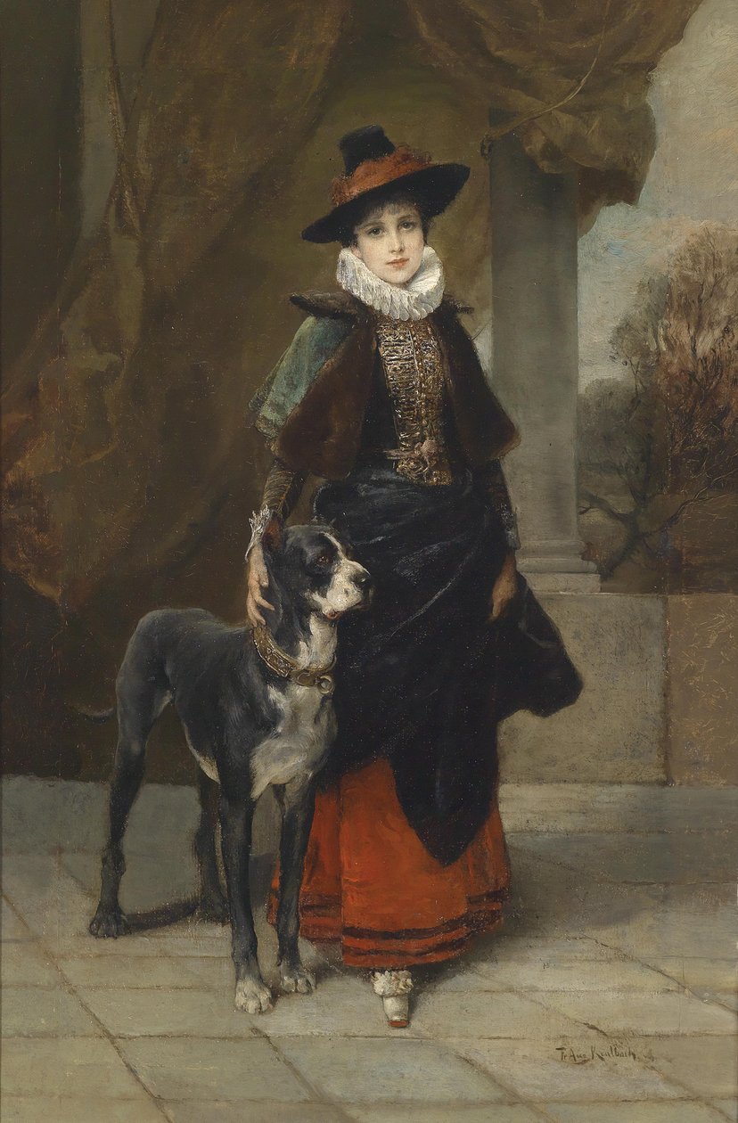 Retrato, de, um, senhora, em, historicizing, traje, com, mastiff de Friedrich August von Kaulbach