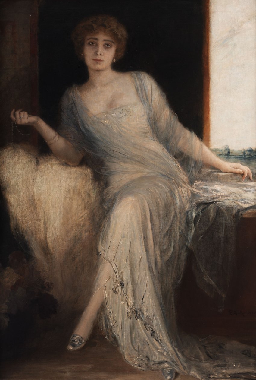 Retrato de uma senhora sentada de Friedrich August von Kaulbach