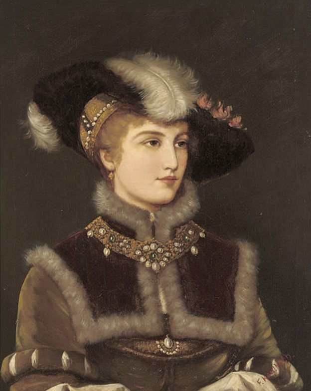 Retrato, de, um, senhora jovem, em, um, chapéu pele de Friedrich August von Kaulbach