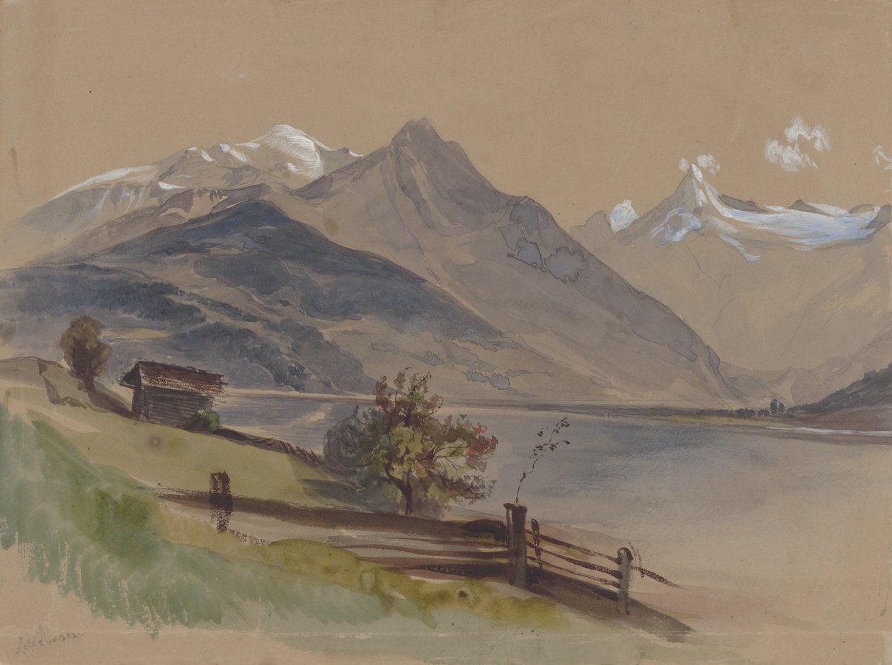 Paisagem alpina com um lago de Friedrich Carl von Scheidlin