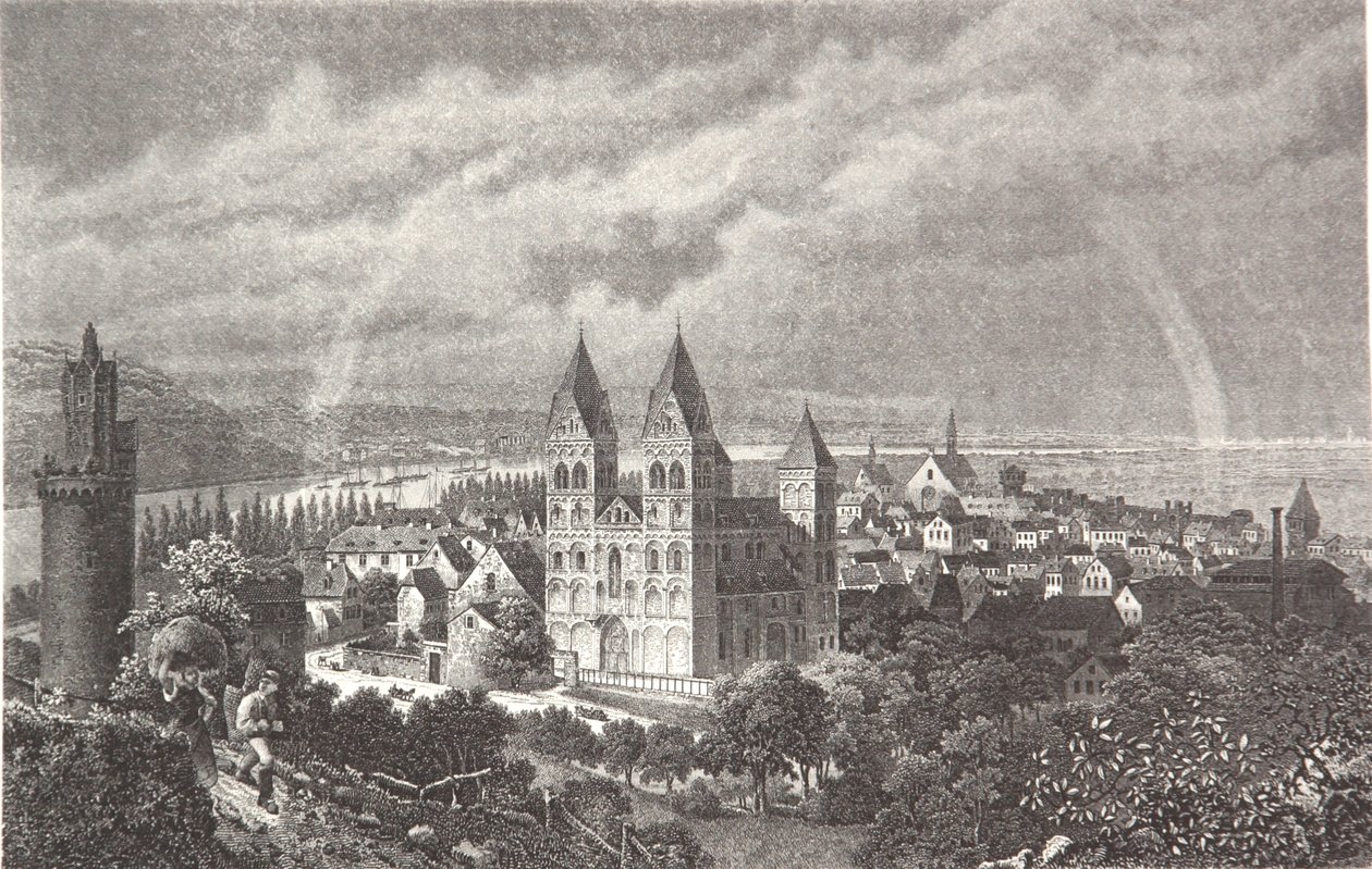 Andernach. Gravura em aço de um Rheinalbum de Pierre Joseph Redouté